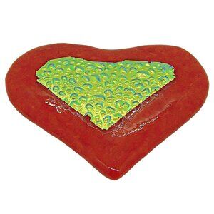 Handmade Paperweight Heart Pottery Ornament Gold Foil Top Hobbyist Bright 3x3"